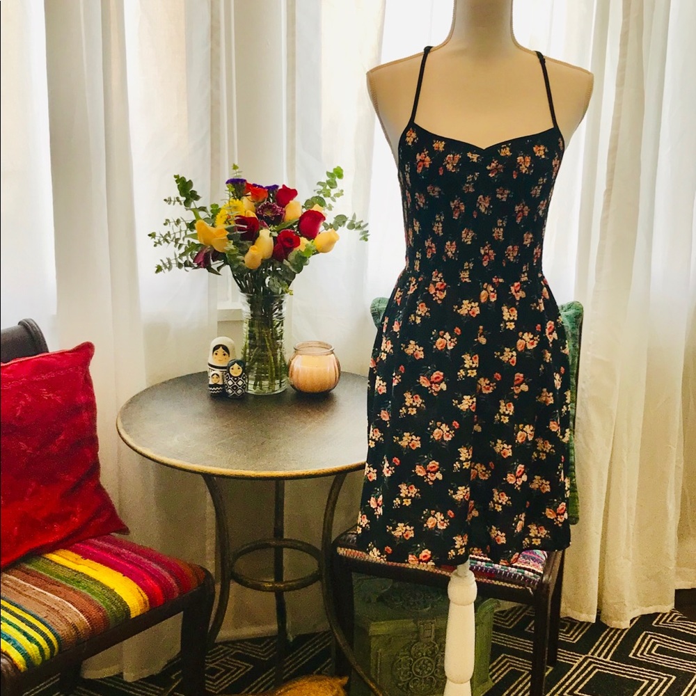 Black floral sun dress